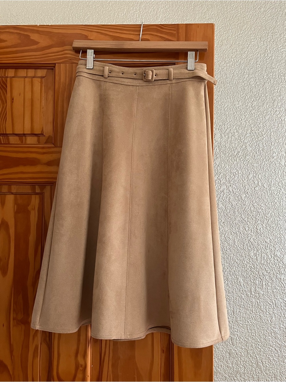 Ann Taylor Tan Faux Suede A-Line Skirt with Matching Belt